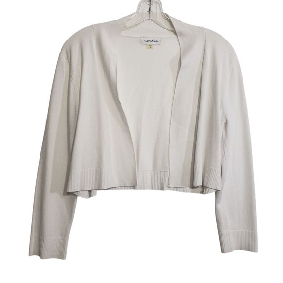 Beautiful Calvin Klein Woman's Lightweight Cropped White Cardigan, Size Medium - Picture 1 of 8